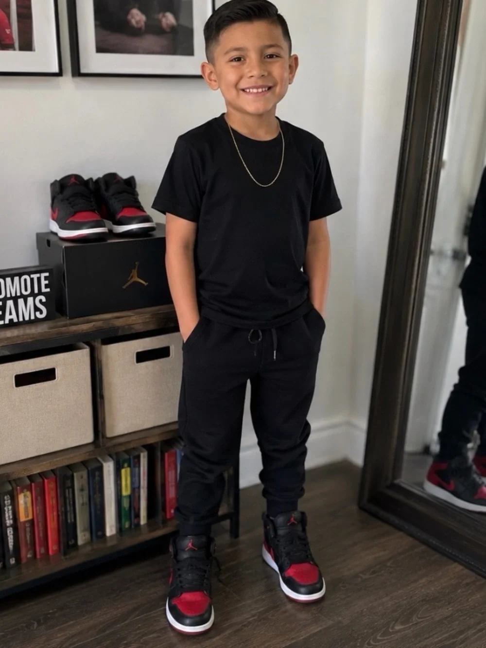 Jordan Kids Black and Red High-Top Sneakers